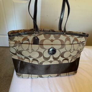 Coach Tan and Brown Signature Canvas Tote